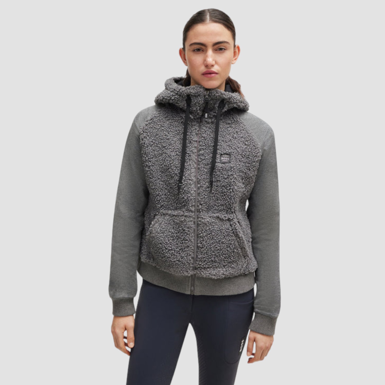 BOSS Equestrian Riva Teddy Hybrid Zip Hoodie Grey