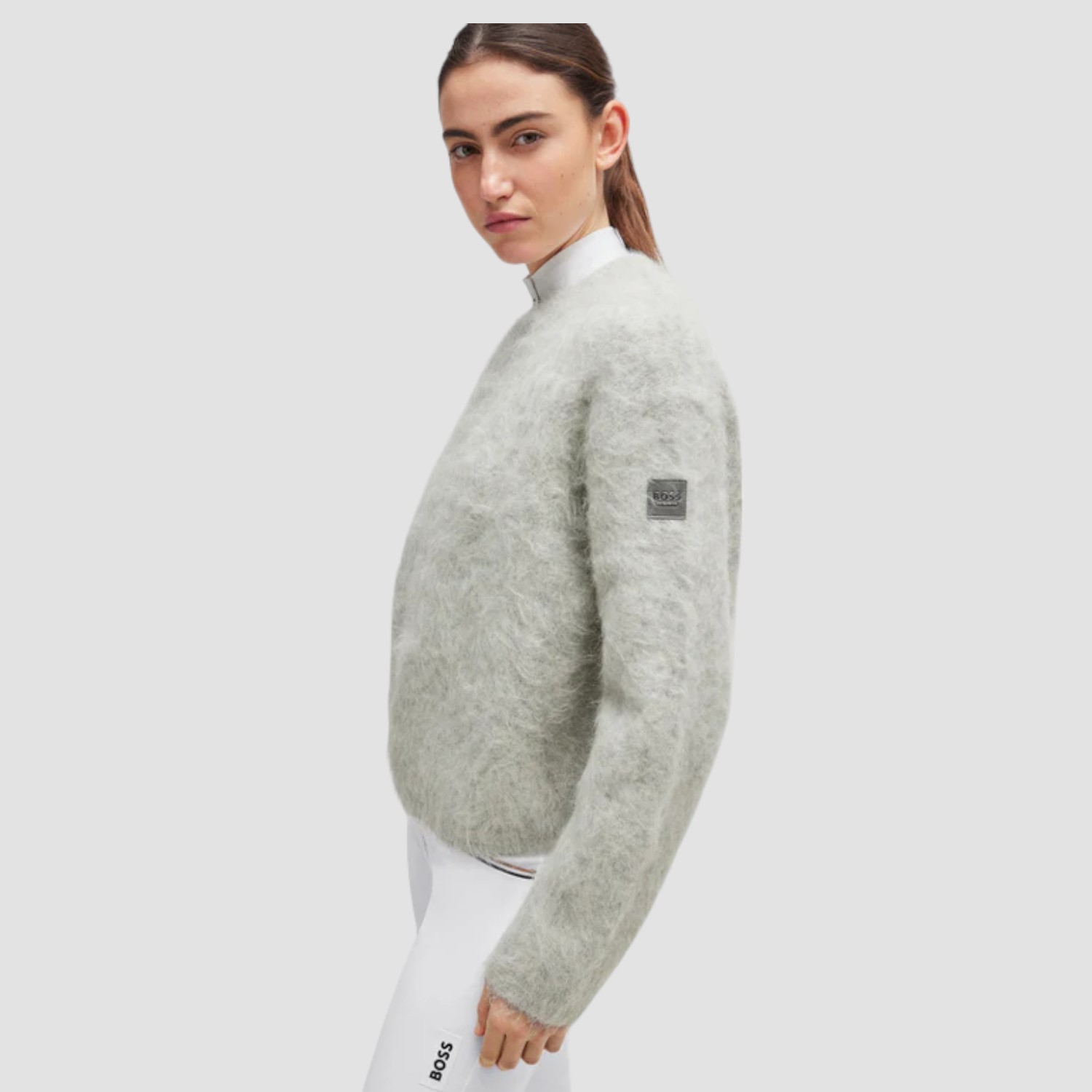 BOSS Equestrian Pearl Luxury Knitwear Jumper Grey