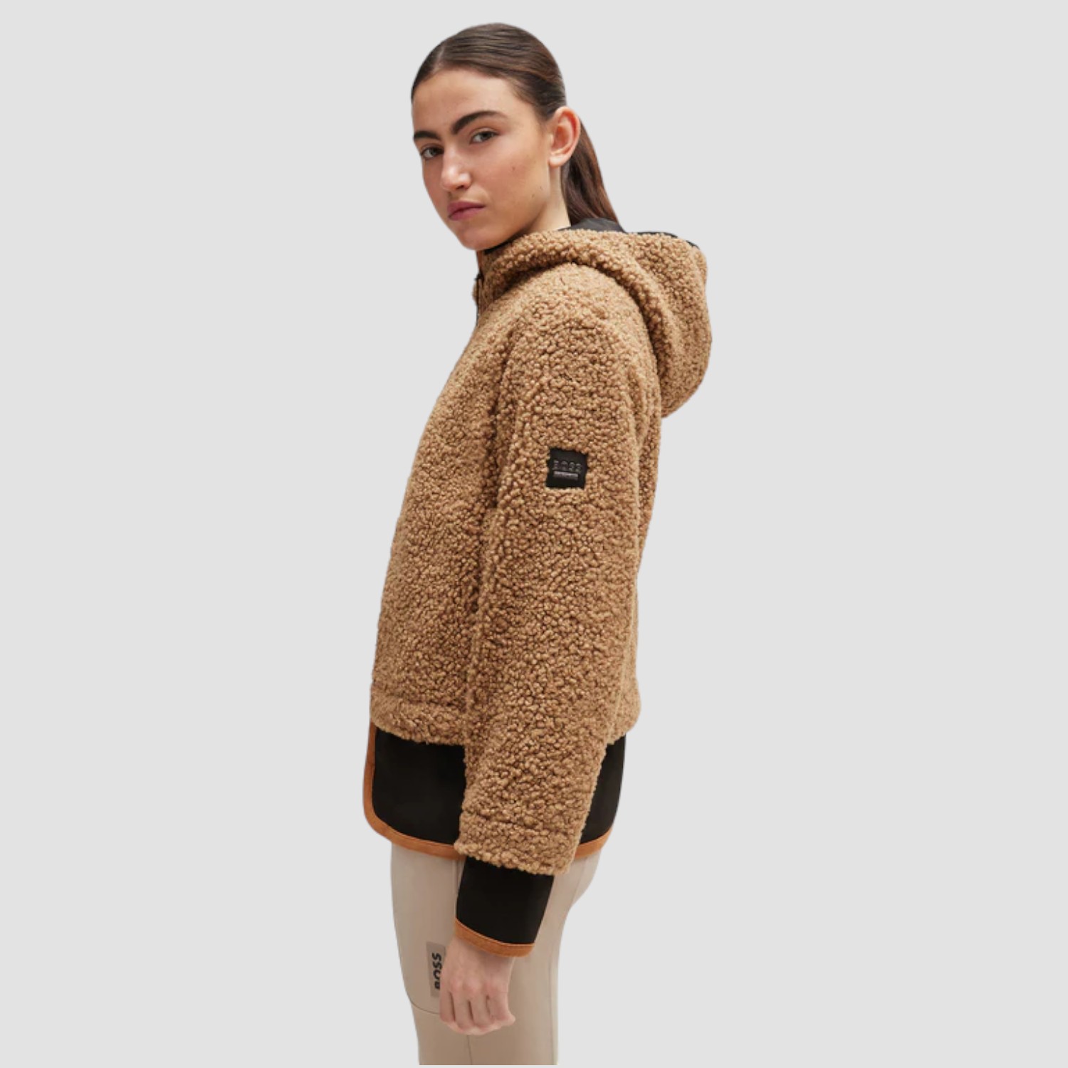 BOSS Equestrian Lucy Hybrid Teddy Puffer Jacke Camel