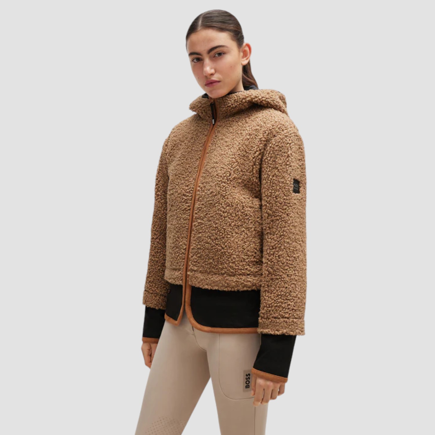 BOSS Equestrian Lucy Hybrid Teddy Puffer Jacke Camel